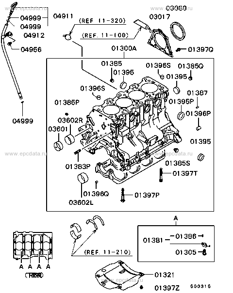 Cylinder block for Mitsubishi Lancer SNDFZ - Genuine parts - Amayama