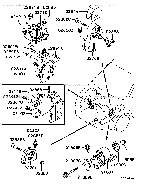 Engine mounting & support for Mitsubishi Dion 1 generation 01.2000 - 05 ...