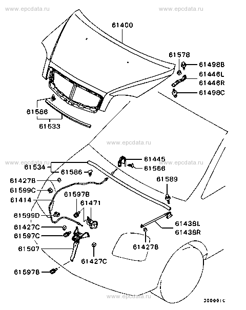 Hood & lock for Mitsubishi Dion LEDCZ3 - Auto parts - Amayama