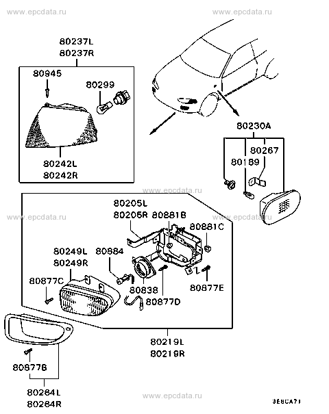 Front exterior lamp for Mitsubishi Mirage 5 generation 12.1995 - 07. ...