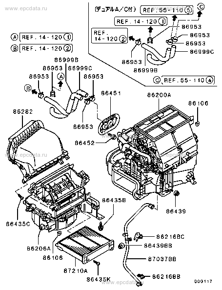 Heater unit & piping for Mitsubishi Grandis 1 generation 05.2003 